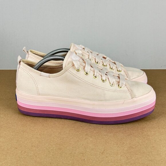 Keds Triple Up Platform Canvas Sneakers Womens 7.5 Pink Low Top Ombre - Picture 2 of 9